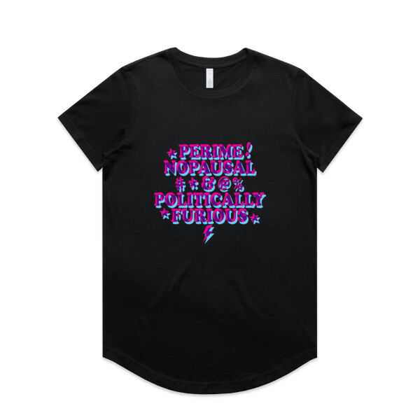 Perimenopausal & Politically Furious | AS Colour Maple Curve Tee | Blue & Magenta Thumbnail